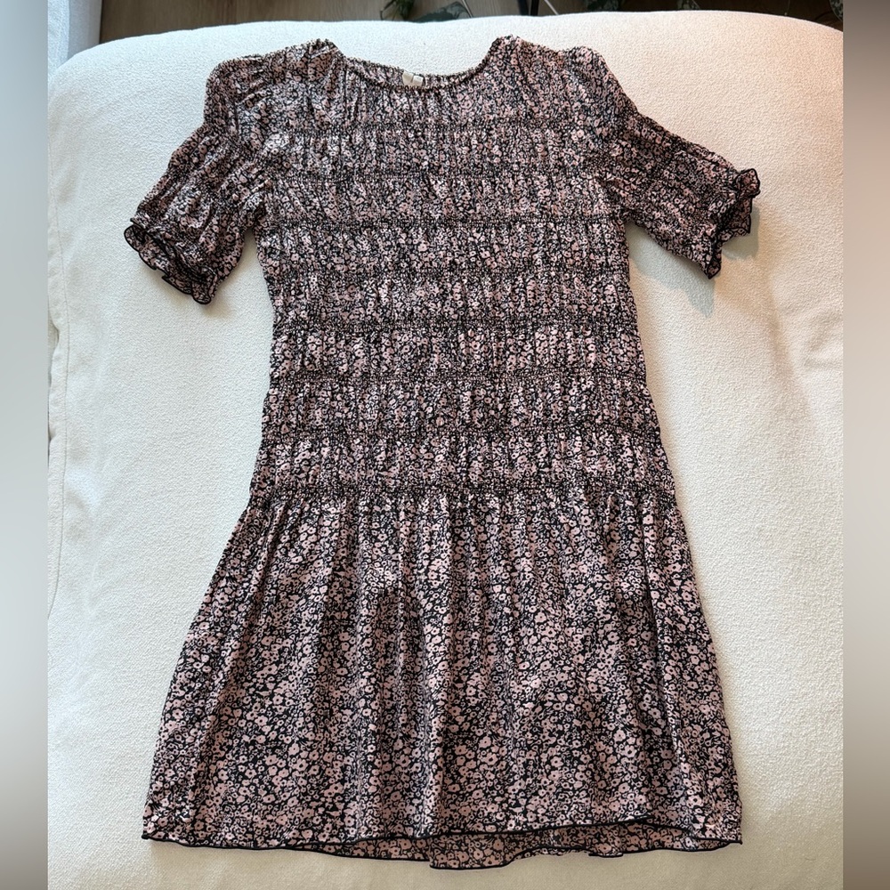 Arket pink black floral stretch smock dress